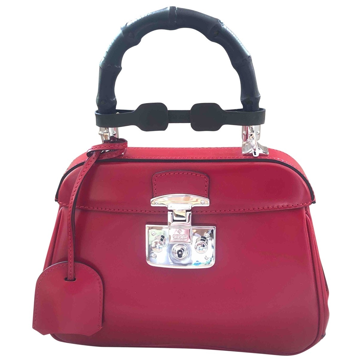 Gucci bamboo red leather handbag