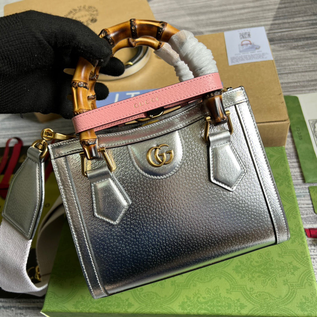gg Diana , ’s 7.9in Silver Mini Tote Bag