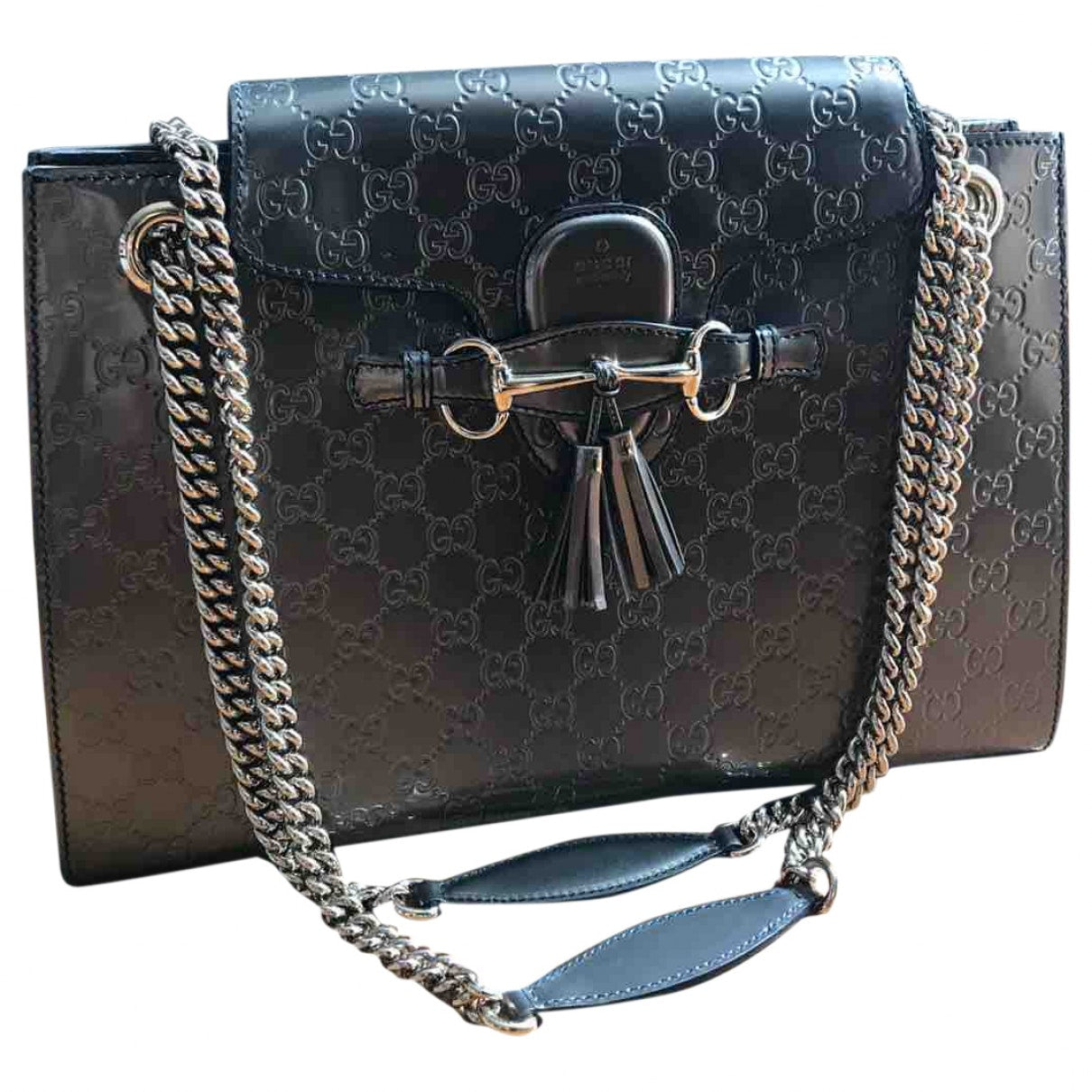Gucci emily silver patent leather handbag