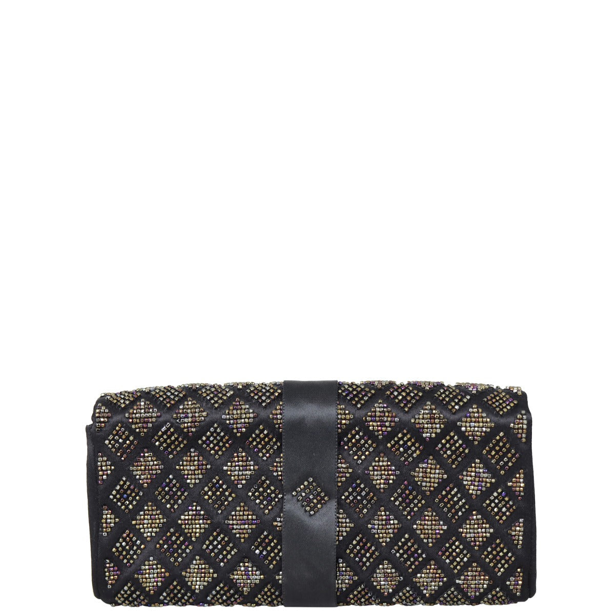 Chanel Beaded Ribbon Clutch Satin Flap Clutch Bag