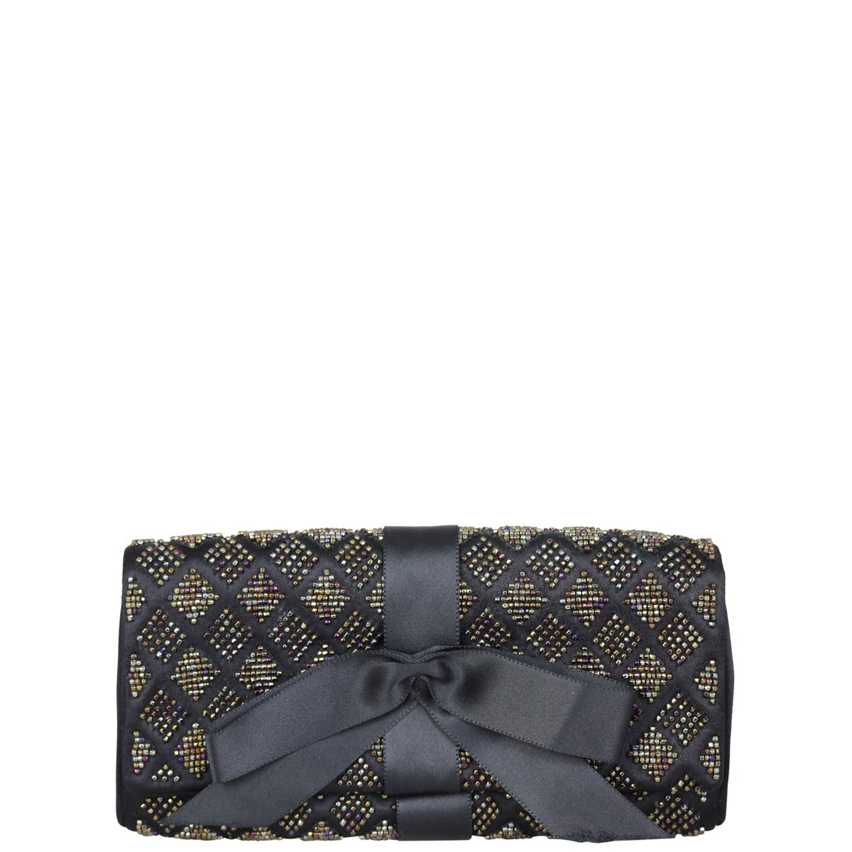 Chanel Beaded Ribbon Clutch Satin Flap Clutch Bag