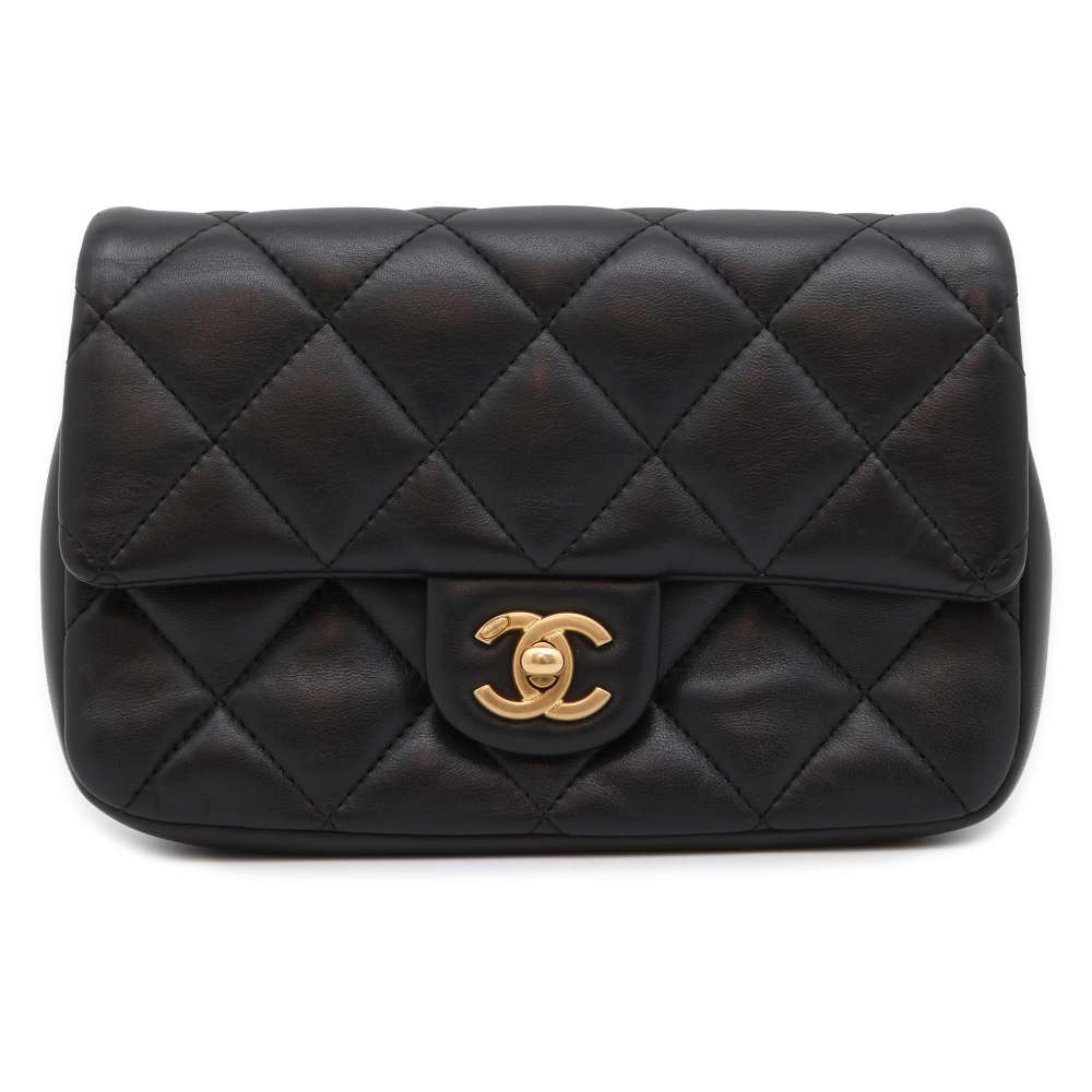 CHANEL Mini Matelasse Heart Chain Shoulder Bag Black AS3456 Lambskin Size 20