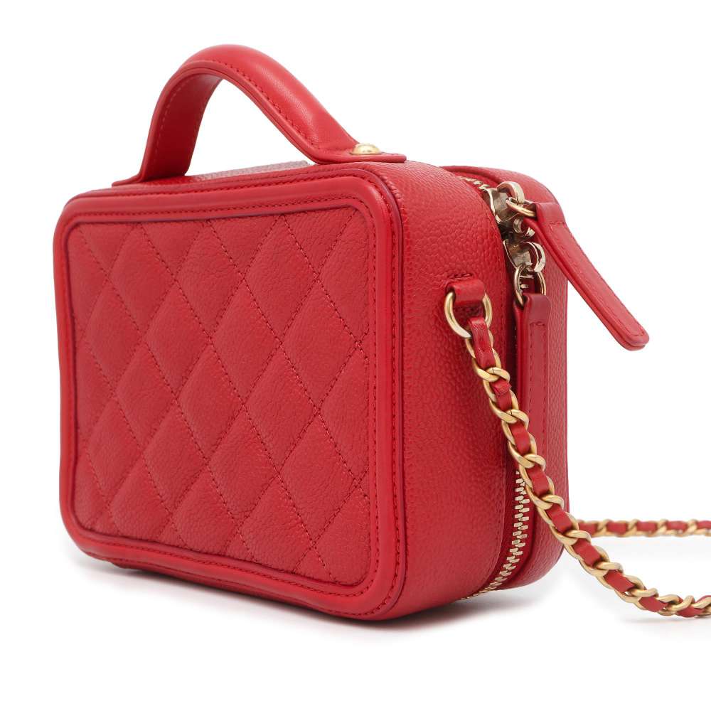 CHANEL CCFiligree 2way vanity bag Red A93342 Caviar Leather