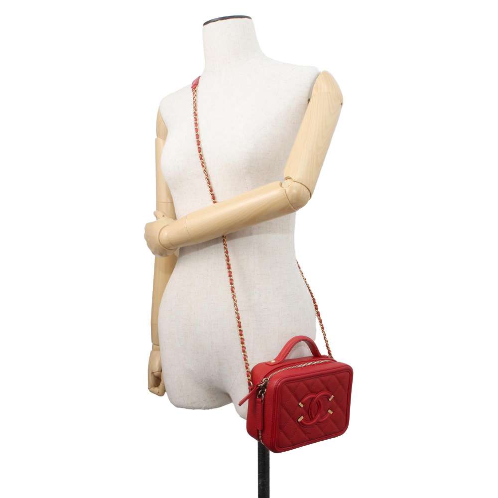 CHANEL CCFiligree 2way vanity bag Red A93342 Caviar Leather