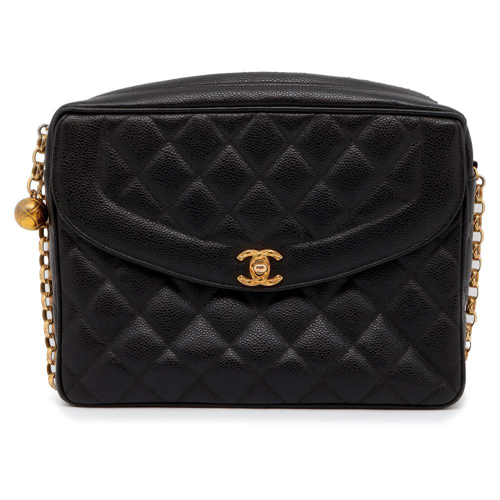 CHANEL Matelasse Diana ChainShoulder Bag Black Caviar Leather
