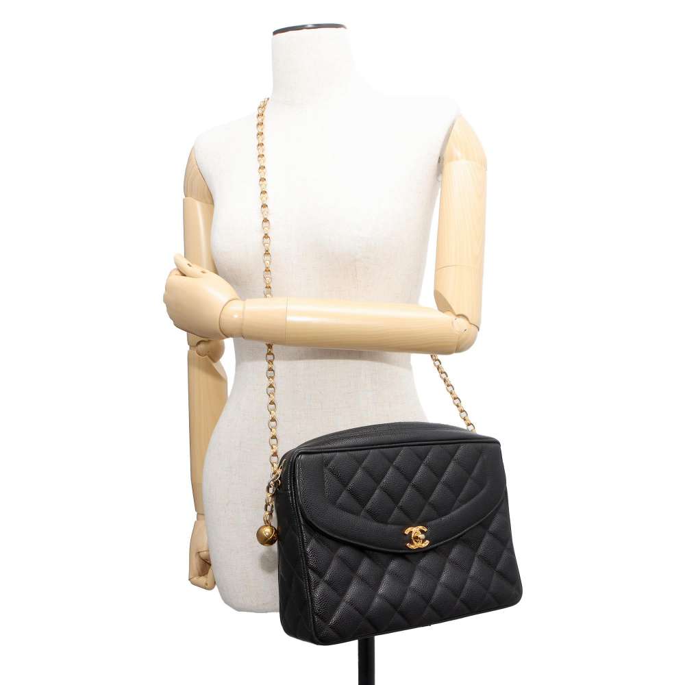 CHANEL Matelasse Diana ChainShoulder Bag Black Caviar Leather