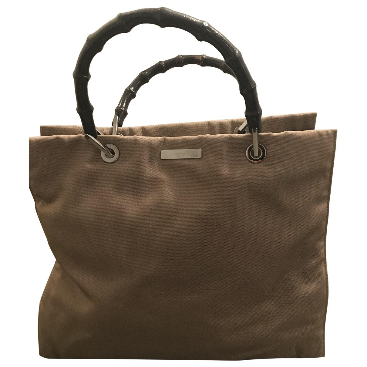 Gucci bamboo khaki cloth handbag