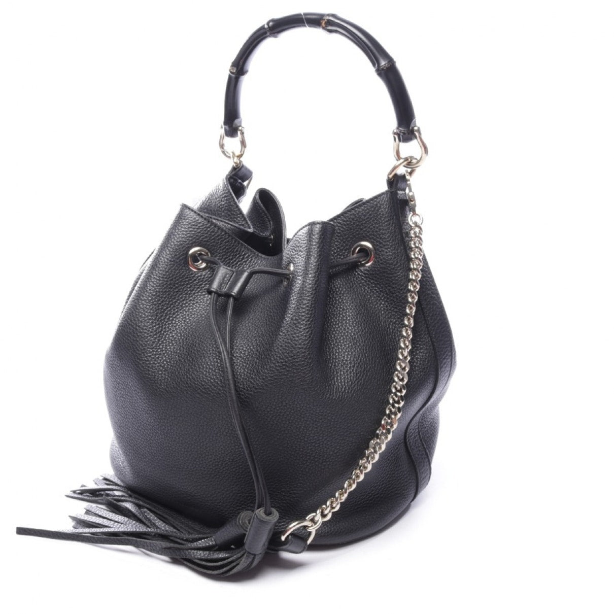 Gucci bamboo black leather handbag