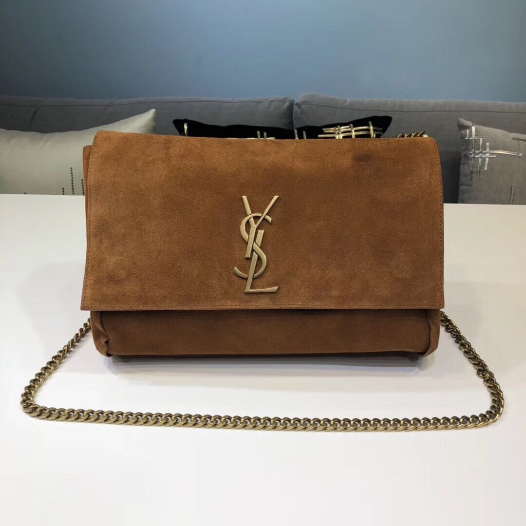 YSL Saint Laurent Kate Reversible 28.5in 11cm Brown Medium Chain Handbag