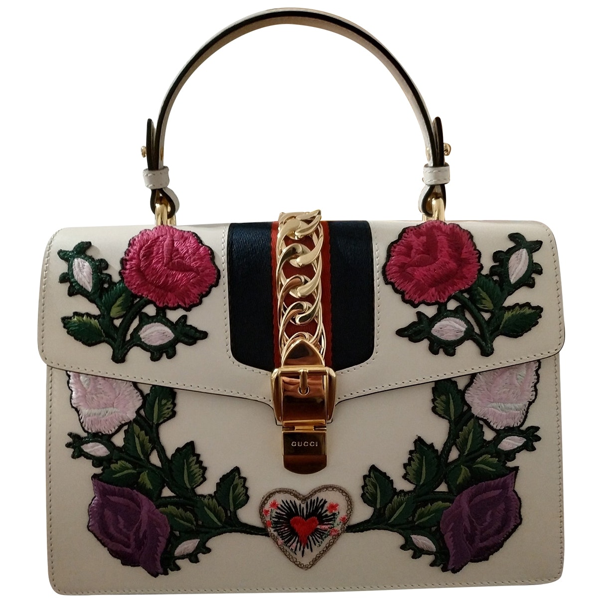 Gucci sylvie white leather handbag