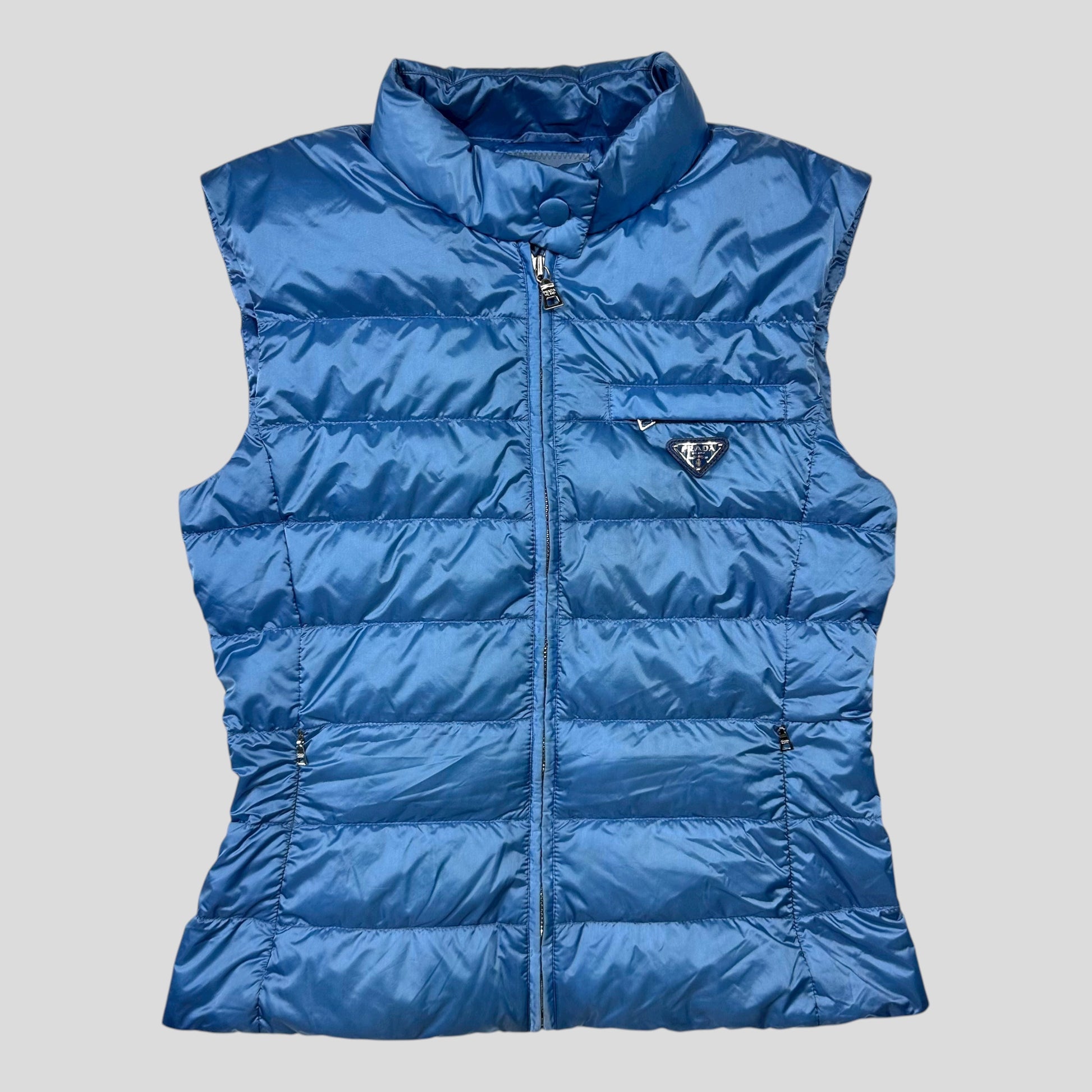 Prada Handbag Milano Down Gilet Satin Nylon Blue