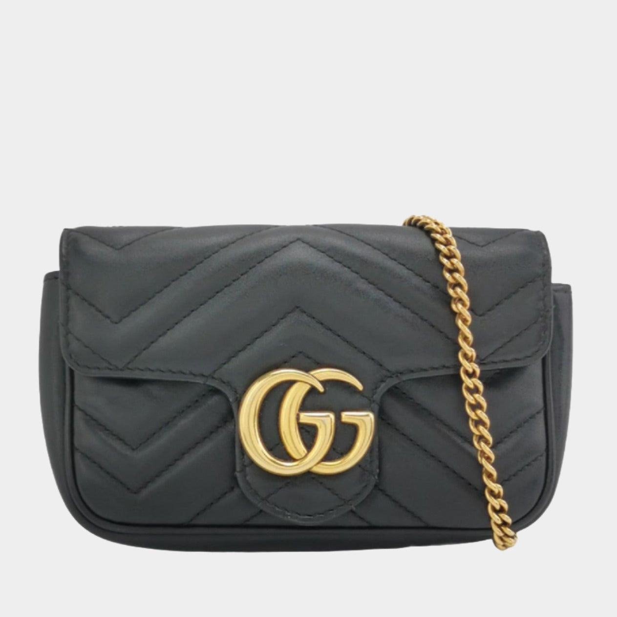 Gucci Marmont Super Leather Black Mini Flap Travel Bag Leather 1