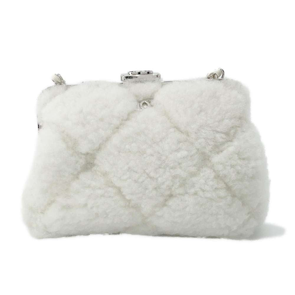 CHANEL CocoNeige ChainShoulder Bag White Shearling Ram