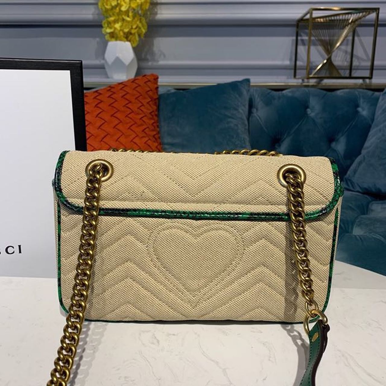 gg Marmont RafTop QualityTop Qualitya Beige Green Shoulder Bag