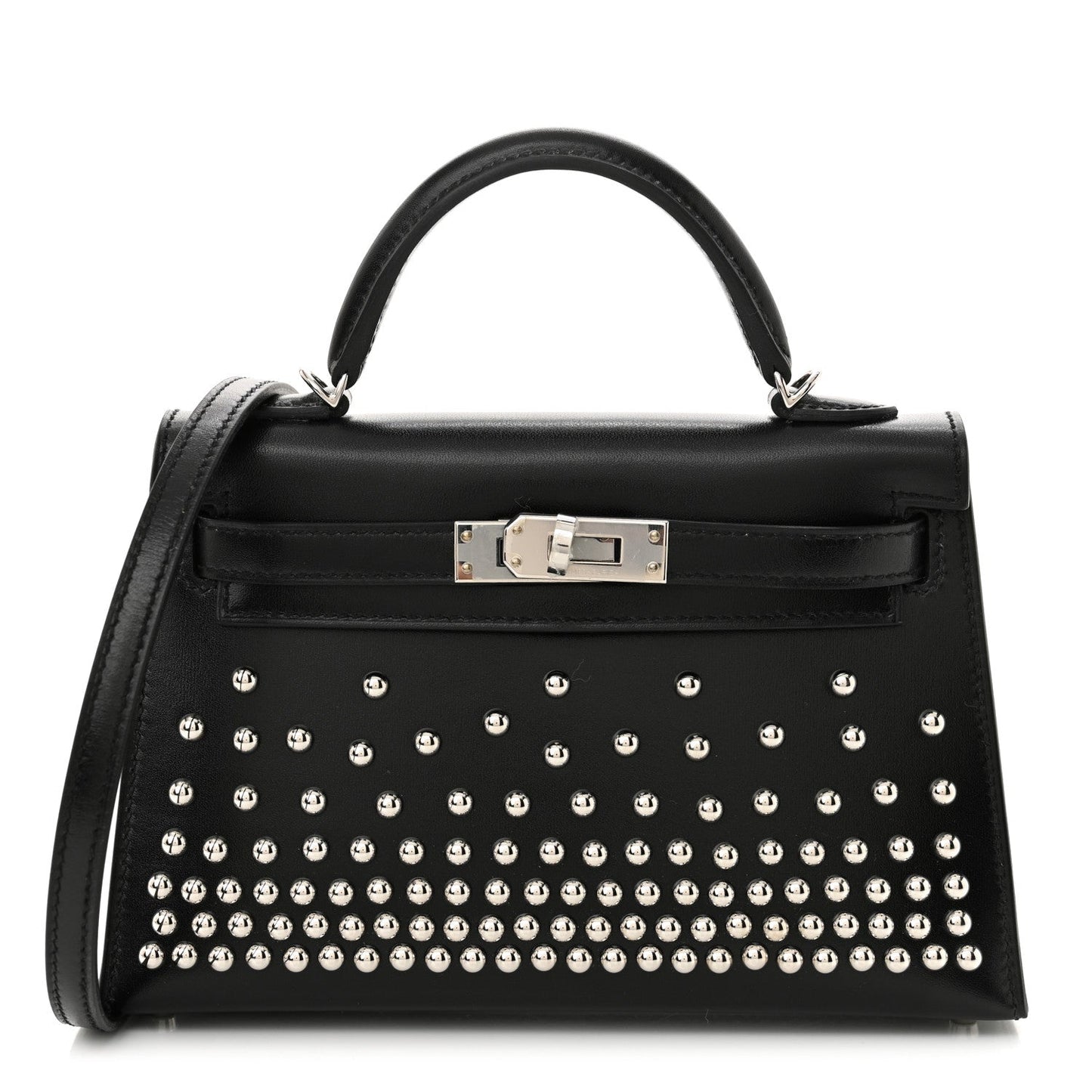 Hermes Box Studded Clouté Kelly Sellier Handbag Black Mini Travel Bag