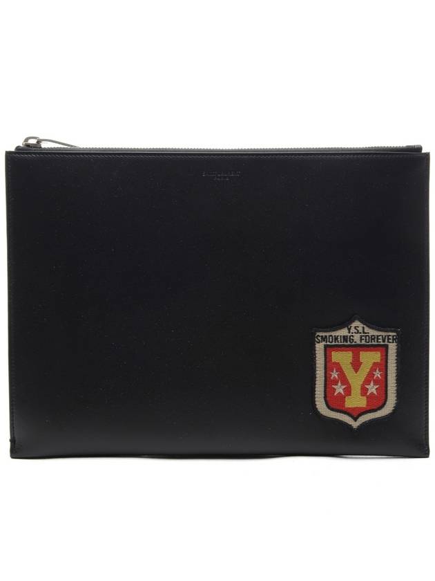 YSL Saint Laurent Saint Laurent Trending Shield Patch Clutch Bag Black