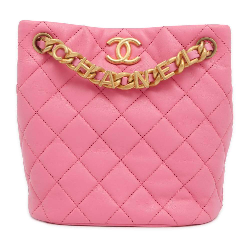 CHANEL Matelasse Bucket Bag ChainShoulder Pink AS3873 Lambskin Size Small