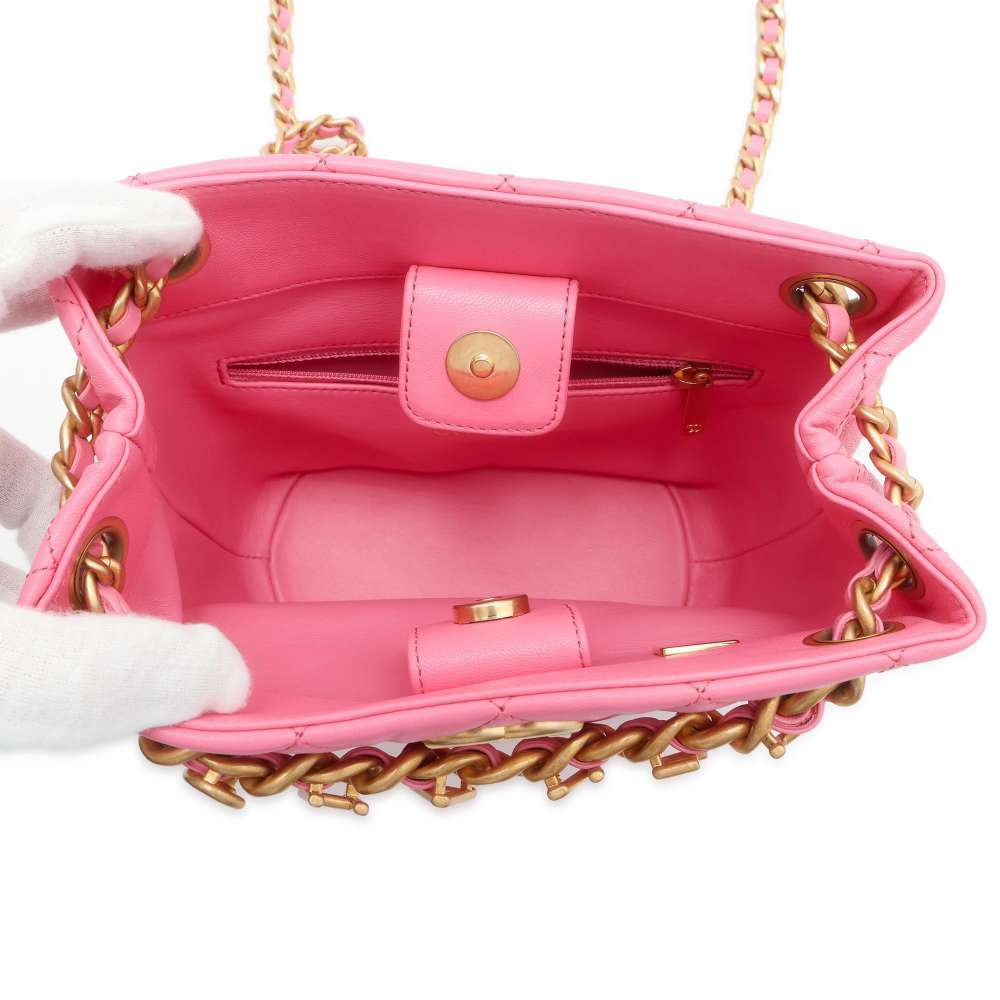 CHANEL Matelasse Bucket Bag ChainShoulder Pink AS3873 Lambskin Size Small