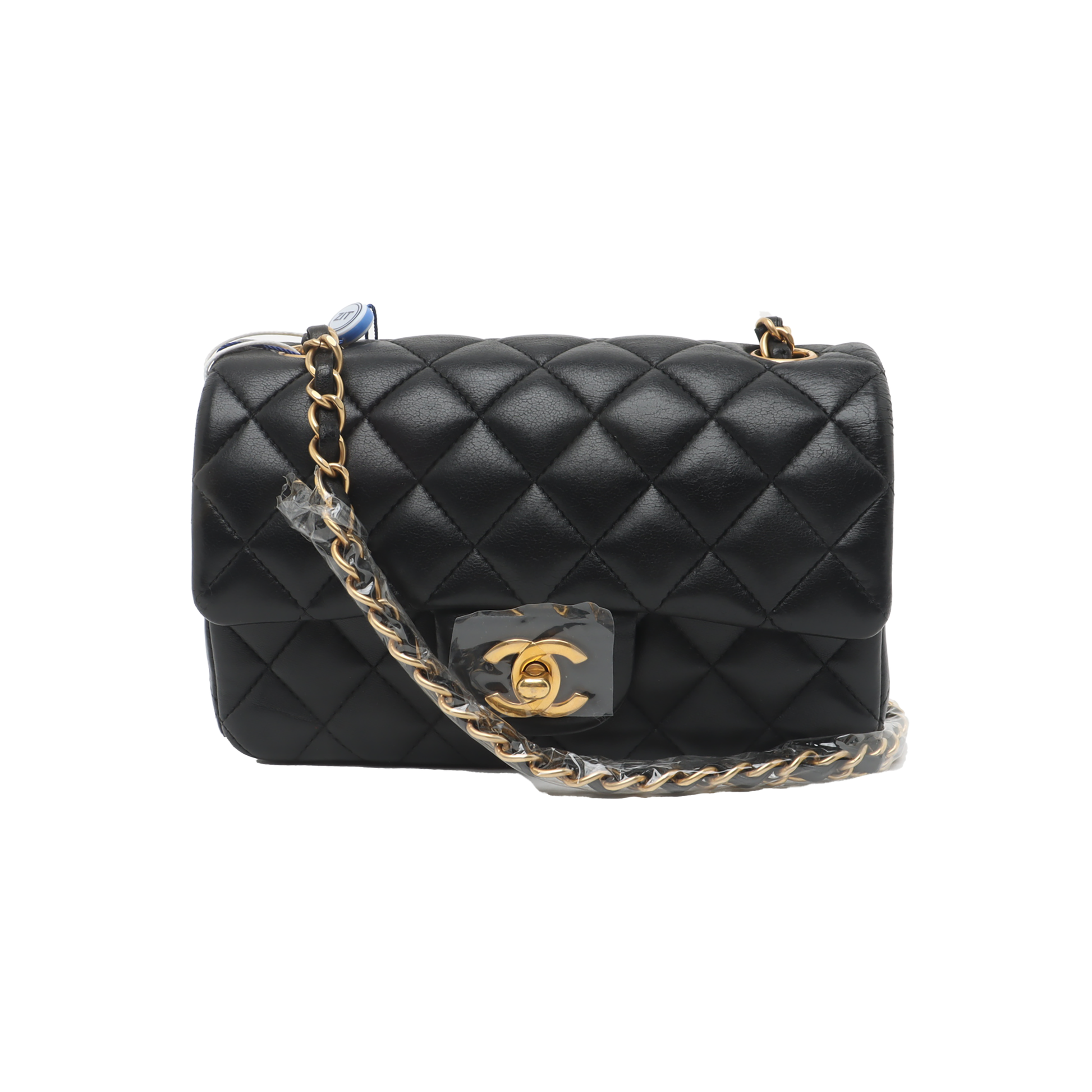 Chanel Classic Flap Rectangular Lambskin Hardware -15 Black Gold Leather Mini Bag
