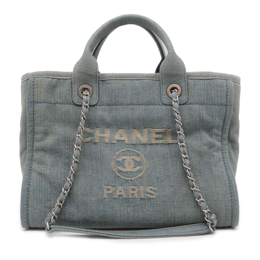 CHANEL Deauville Chain Tote Light Blue AS3257 Denim Size Small