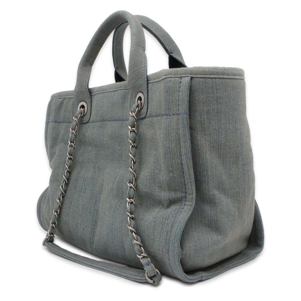 CHANEL Deauville Chain Tote Light Blue AS3257 Denim Size Small