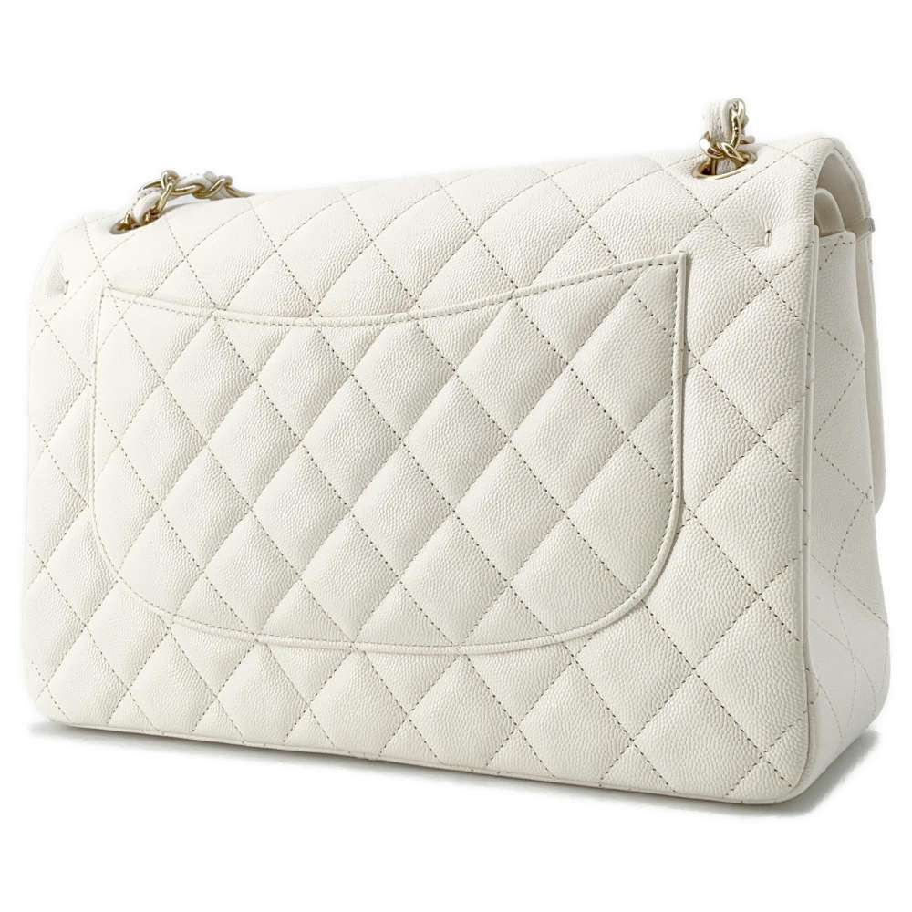 CHANEL Matelasse W Chain W Flap Shoulder Bag White A58600 Caviar Leather Size 30