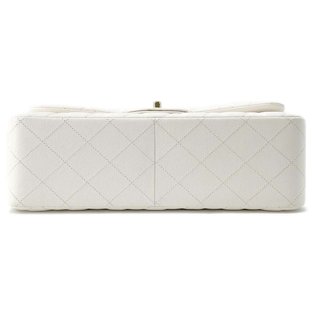 CHANEL Matelasse W Chain W Flap Shoulder Bag White A58600 Caviar Leather Size 30