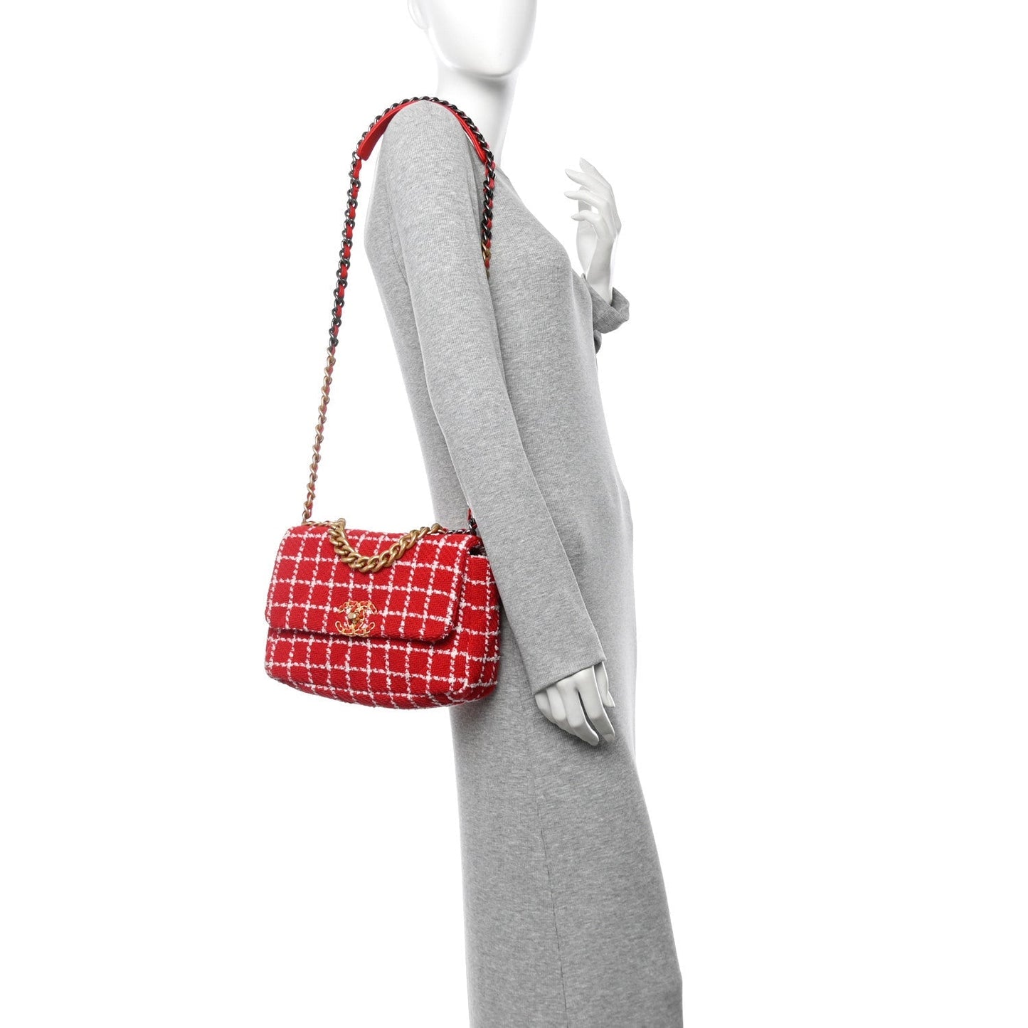 Chanel Tweed Quilted Medium 19 Flap Red White Bag