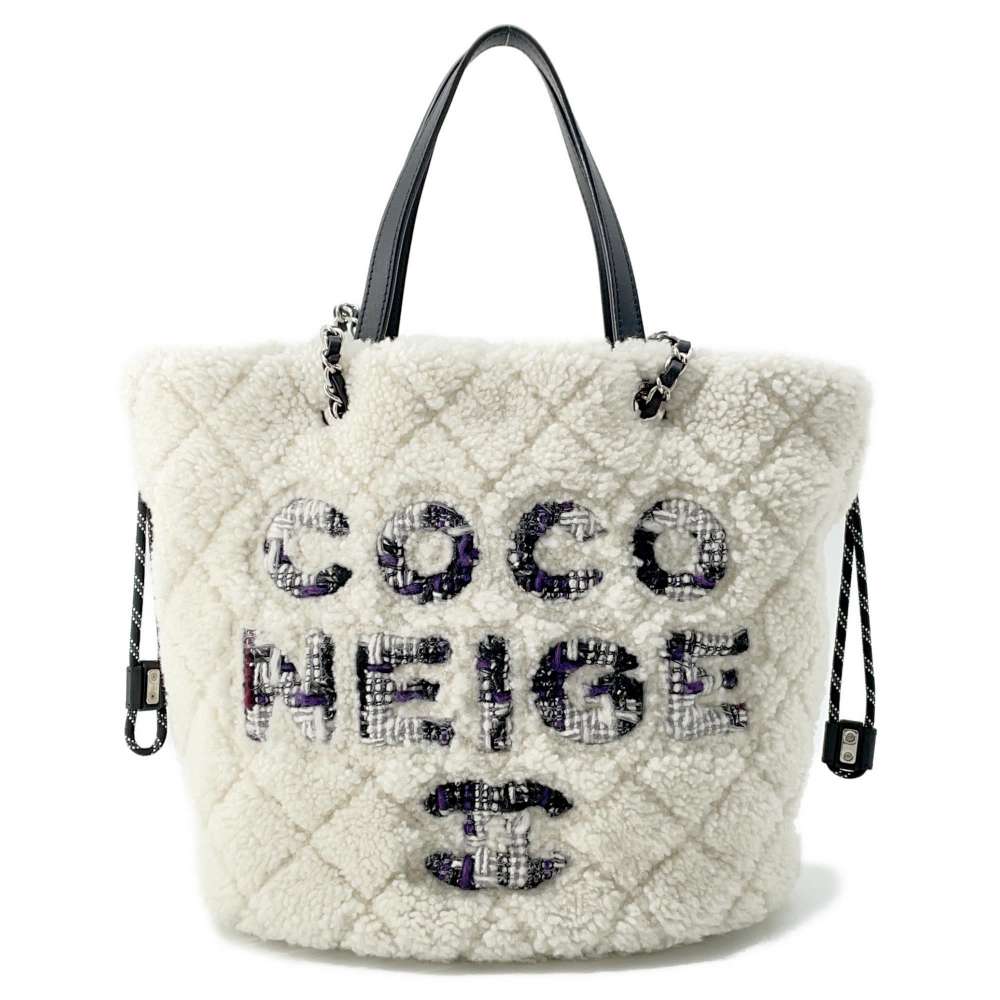 CHANEL Coco Neige 2wayShoulder White/Black AS0981 Mouton Tweed Leather