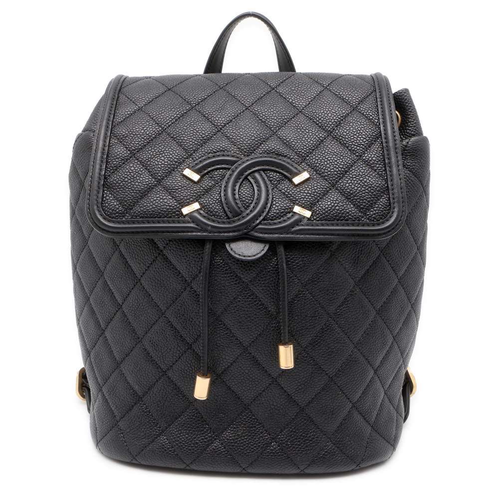 CHANEL CCFiligree Backpack Black A57090 Caviar Leather