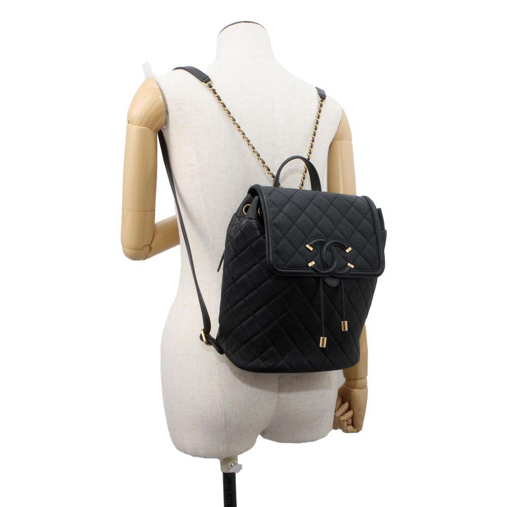 CHANEL CCFiligree Backpack Black A57090 Caviar Leather