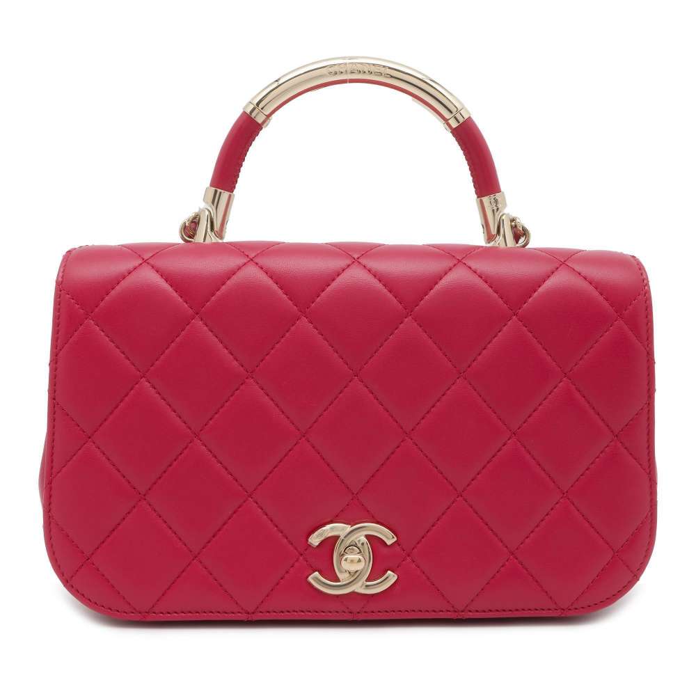 CHANEL Matelasse Top Handle ChainShoulder Pink Lambskin