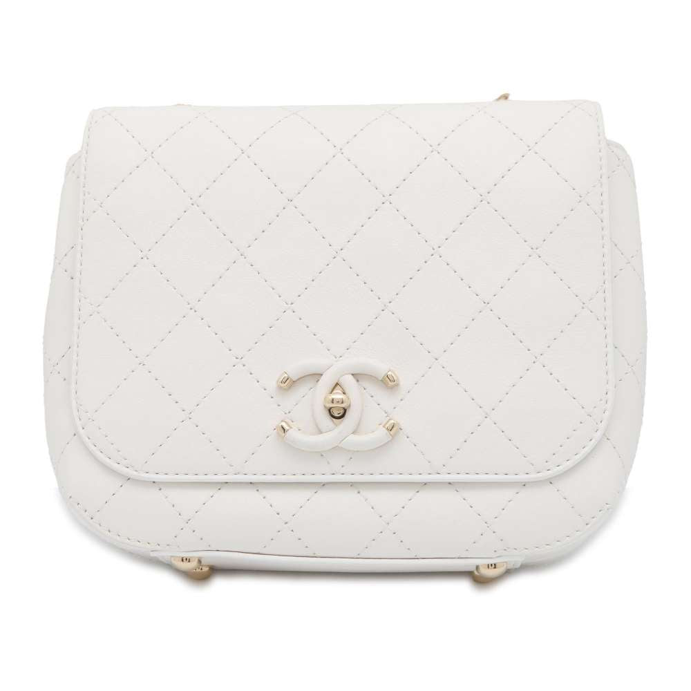 CHANEL Matelasse ChainShoulder Bag White Leather