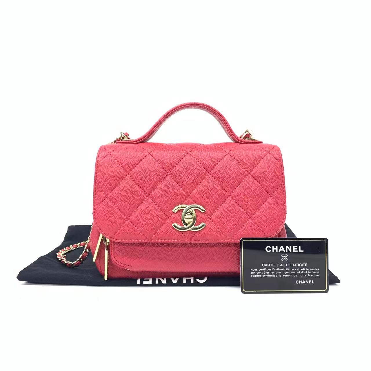 Chanel Business Affinity Caviar Top Handle Pink Small Leather Crossbody Bag
