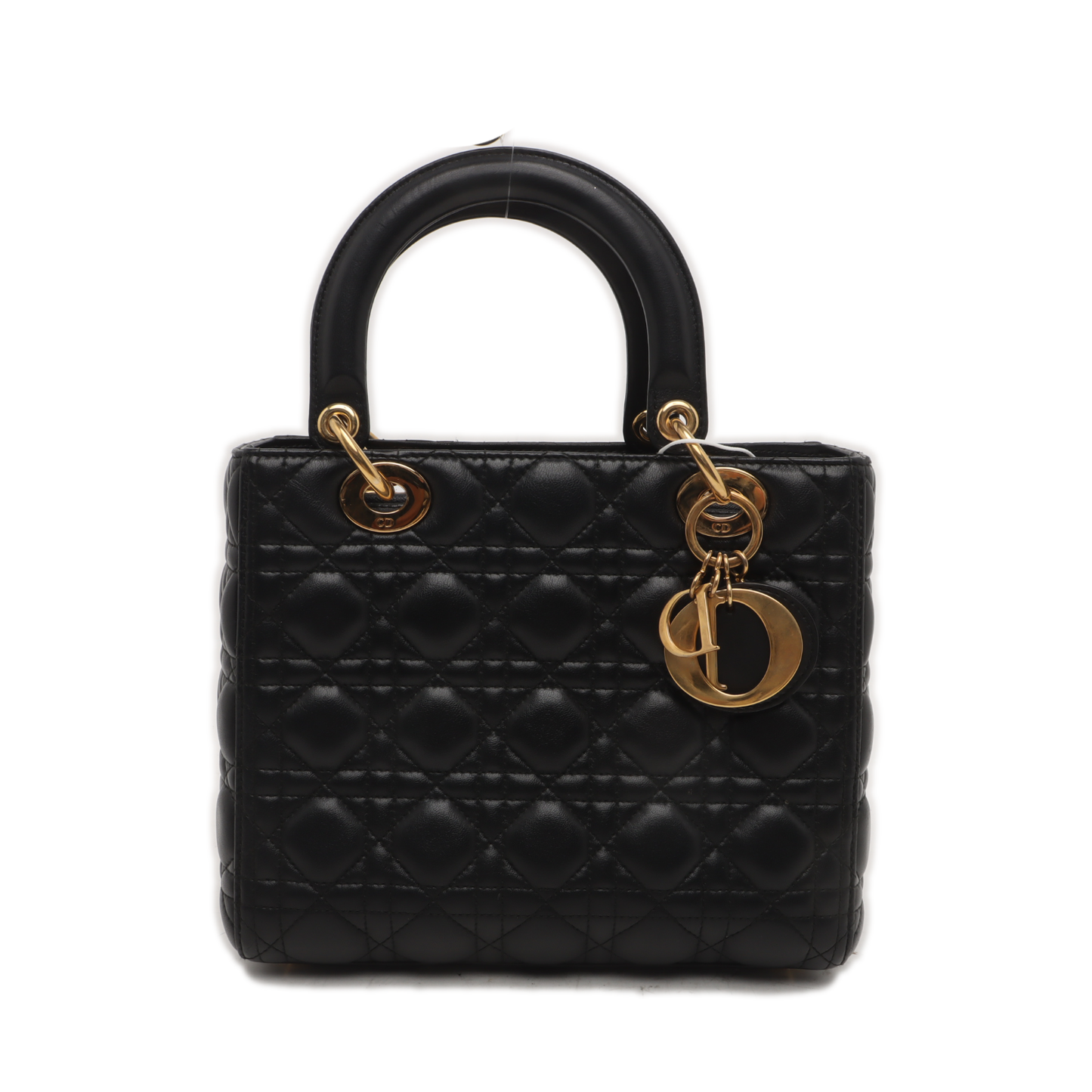 Dior Lady Medium Handbag Lambskin Hardware Leather Black Travel Bag