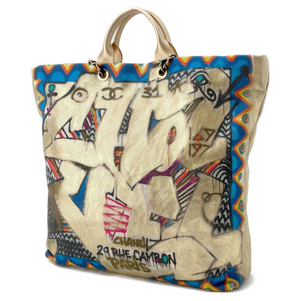 CHANEL Maxi Shopping Tote Gold/Blue/Multicolor AS0850 Canvas Leather