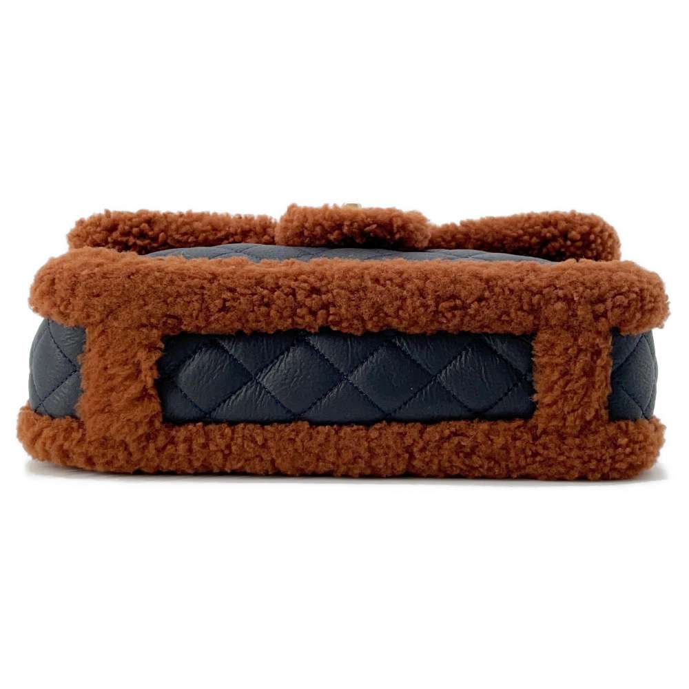 CHANEL Matelasse Single Flap Chain Shoulder Bag Dark Navy/Brown Leather Mouton