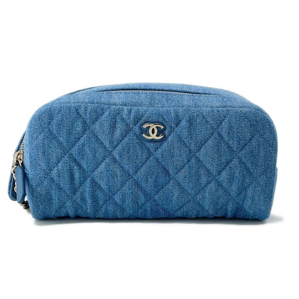 CHANEL Matelasse Cosmetic Pouch 24CR Light Blue AP3702 Denim