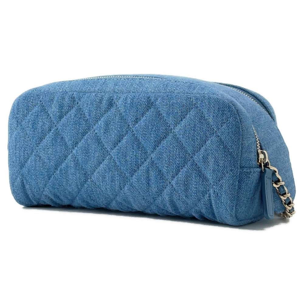 CHANEL Matelasse Cosmetic Pouch 24CR Light Blue AP3702 Denim