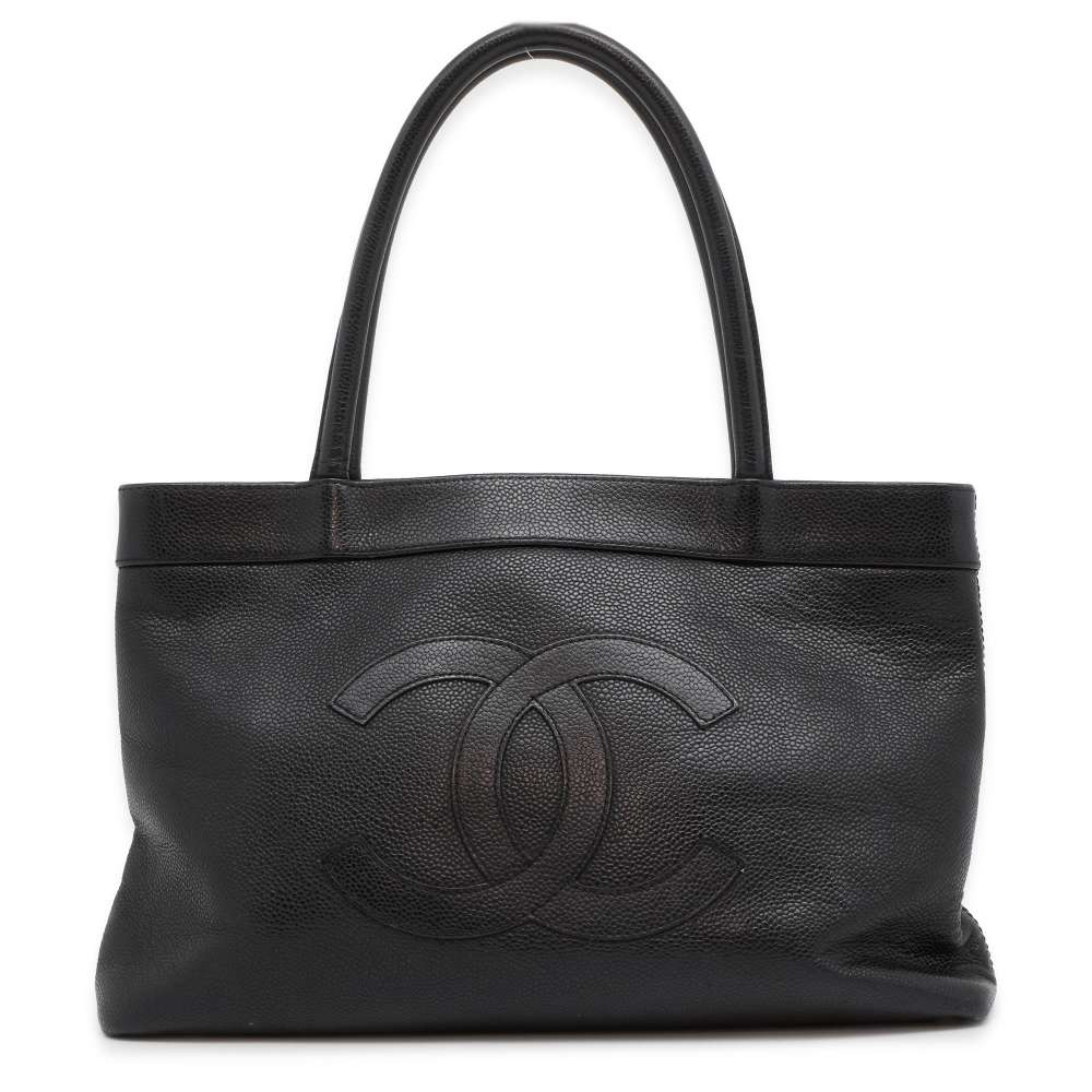 CHANEL CC Logo Tote Bag Black Caviar Leather