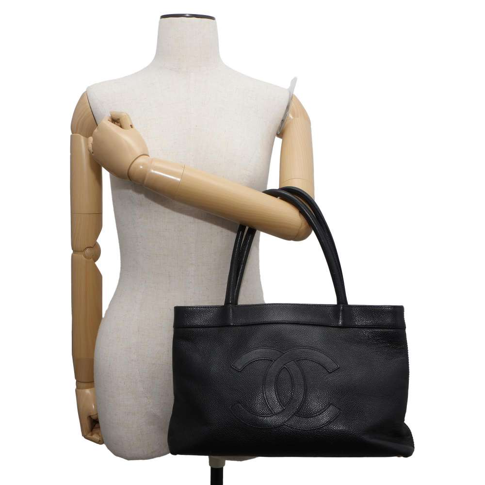 CHANEL CC Logo Tote Bag Black Caviar Leather