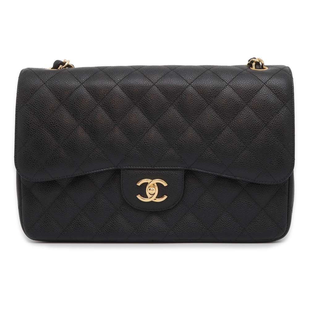 CHANEL Matelasse W Flap ChainShoulder Bag Black A58600 Caviar Leather Size 30