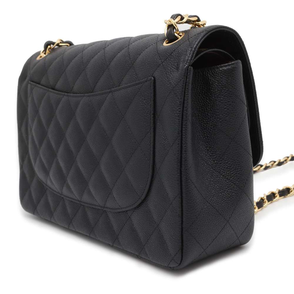 CHANEL Matelasse W Flap ChainShoulder Bag Black A58600 Caviar Leather Size 30