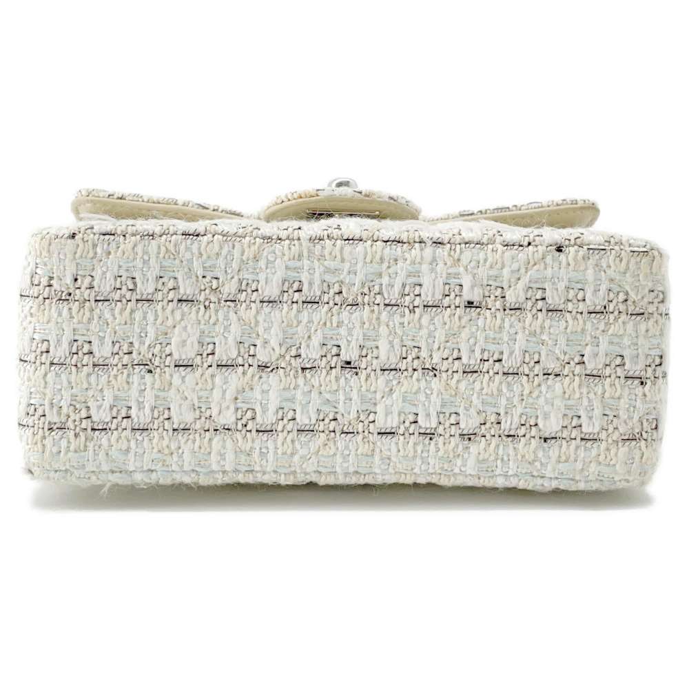 CHANEL Matelasse Single Flap ChainShoulder Bag White/Black/Blue Tweed Size Mini