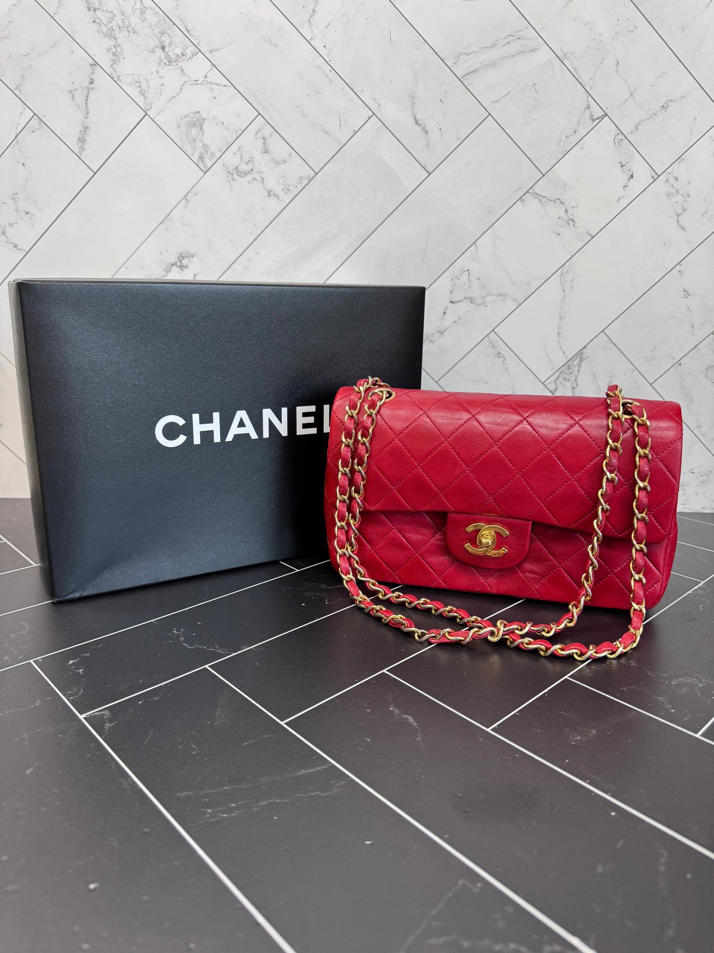 Chanel Red Small Quilted Lambskin Double Flap