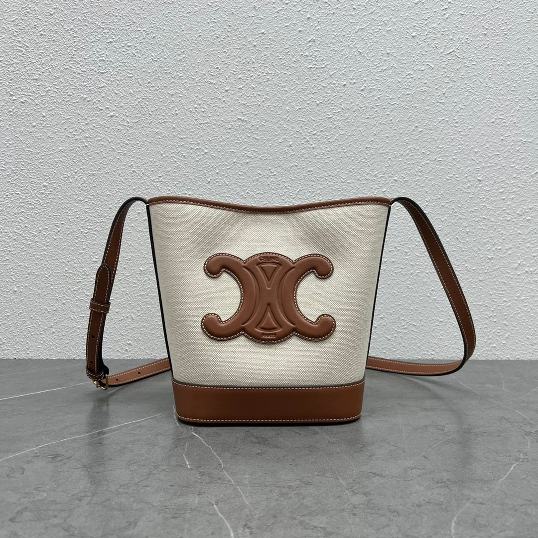 Top Quality Cuir Triomphe In Textile Natural Tan Small Bucket Bag