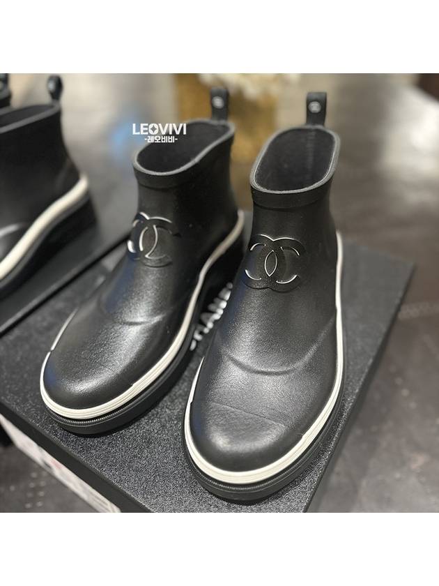CC Logo Rubber Ankle Rain Boots Black Chanel