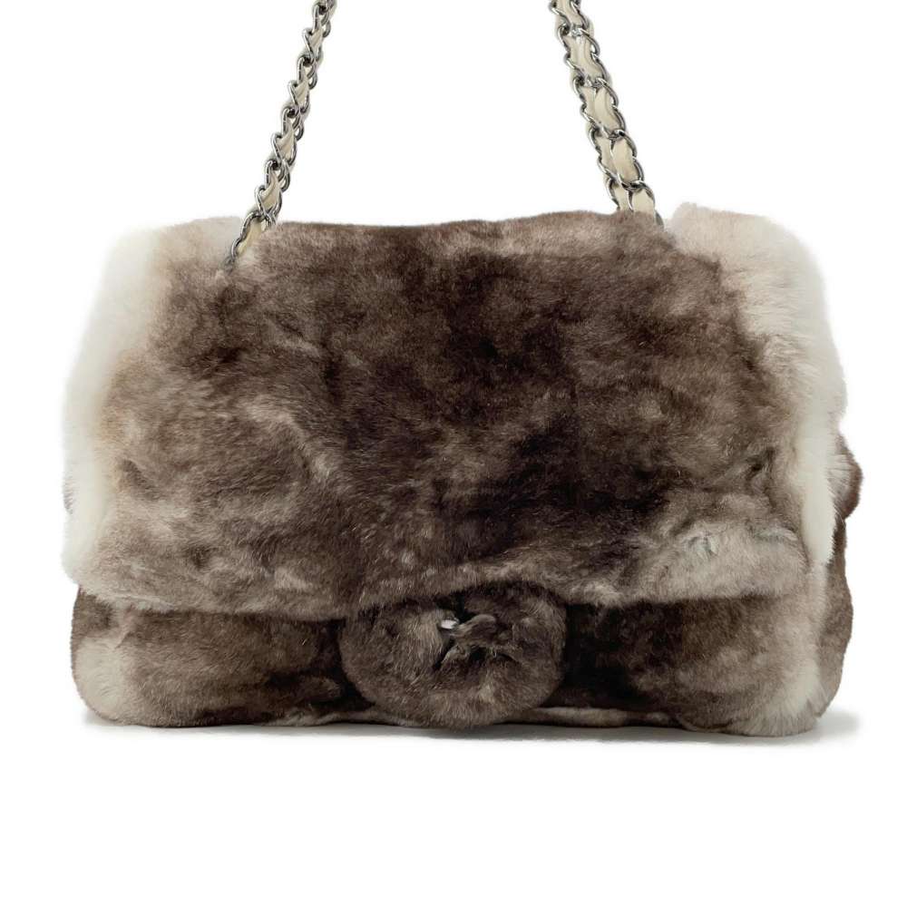 CHANEL Lapin ChainShoulder White/Brown Lapin Size 25