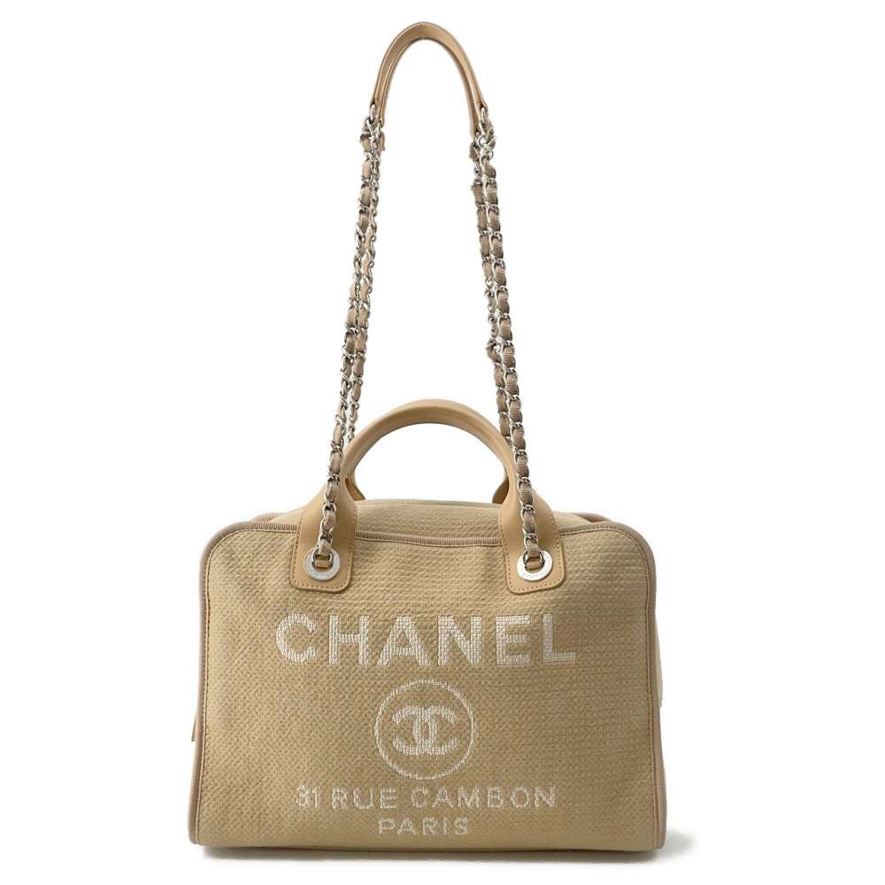 CHANEL Deauville Beige A92750 Canvas Leather