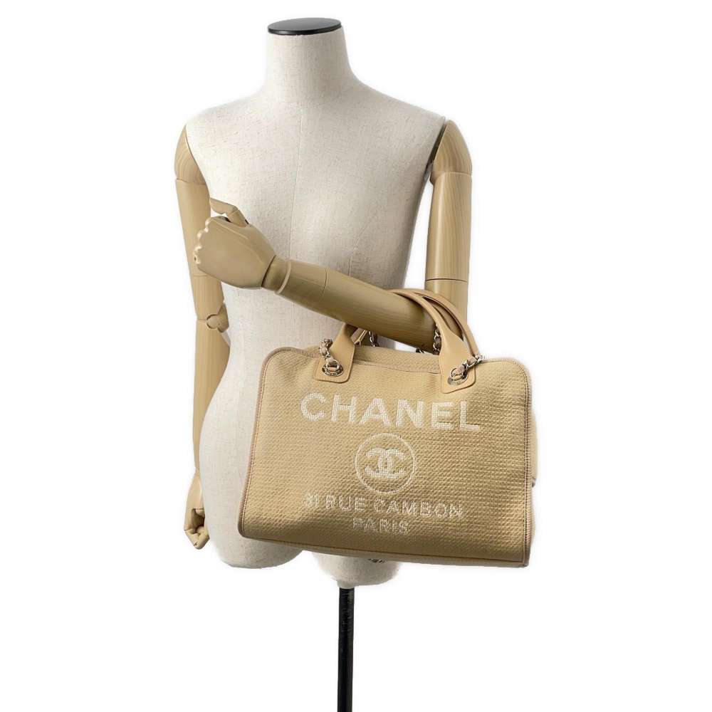 CHANEL Deauville Beige A92750 Canvas Leather